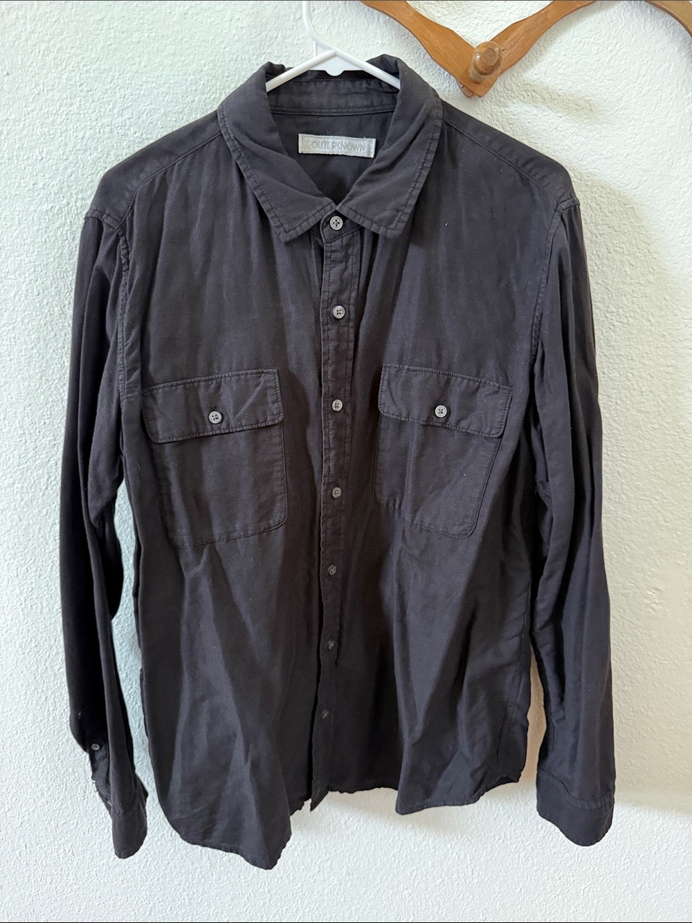 Outerknown Black Long-Sleeve Button-Down Utility Shirt - L